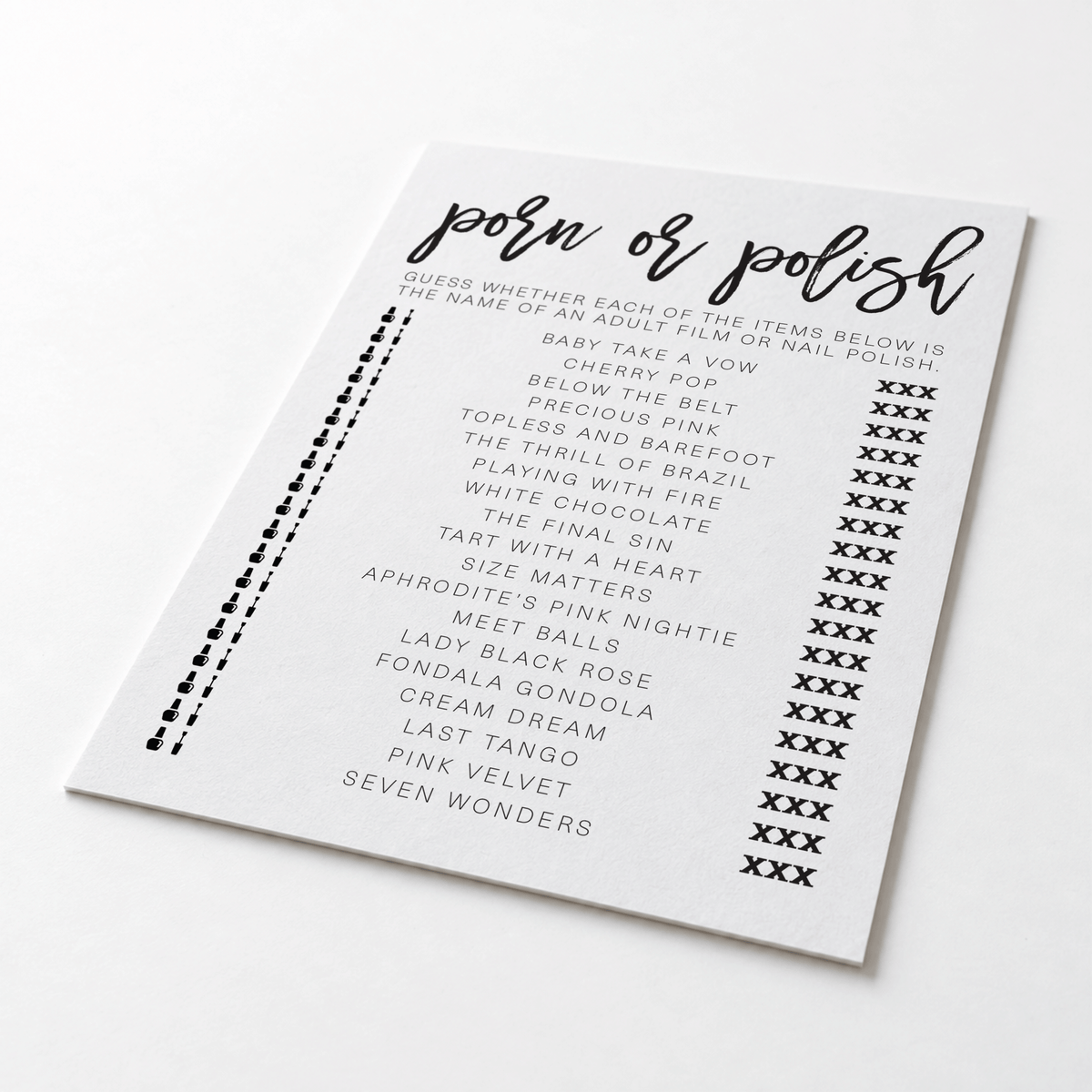 Porn Or Polish Bridal Shower Game