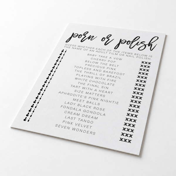 Porn Or Polish Bridal Shower Game