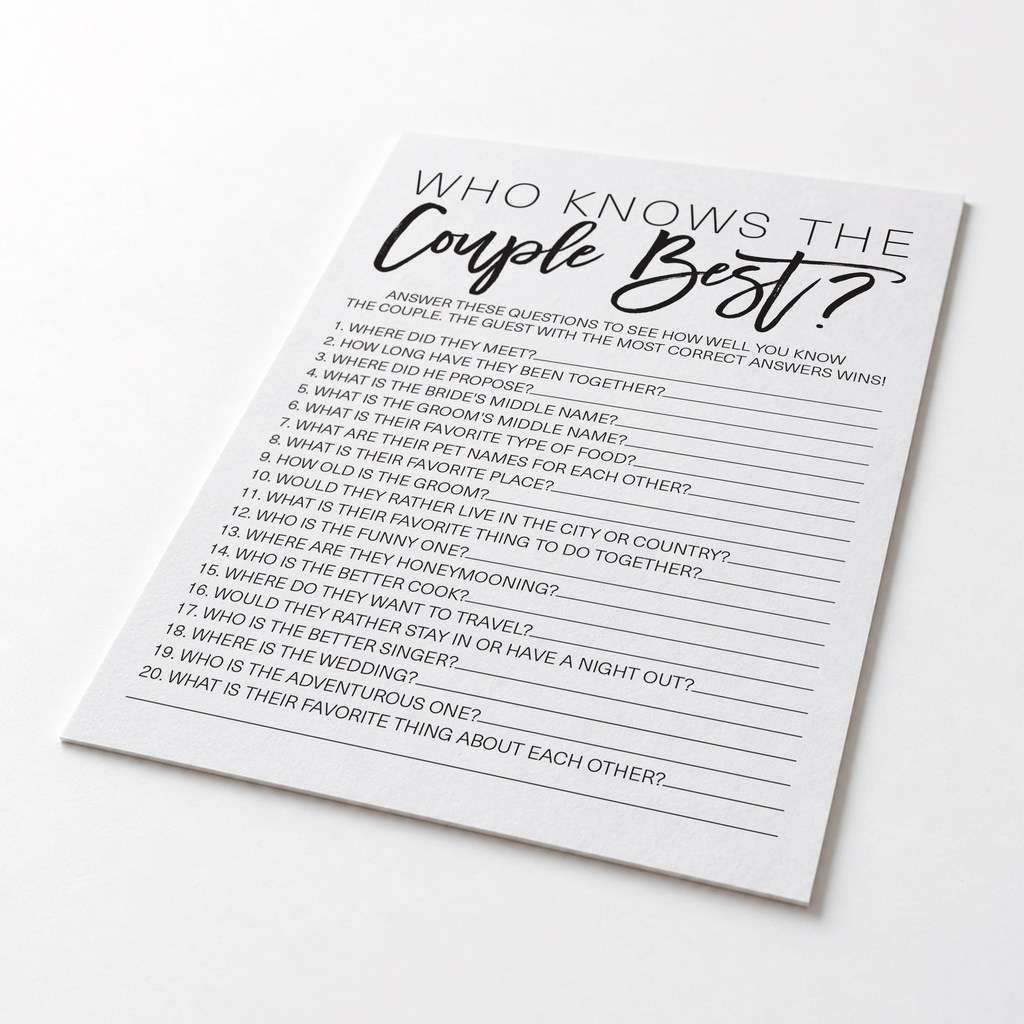 Who Knows The Couple Best Bridal Shower Game