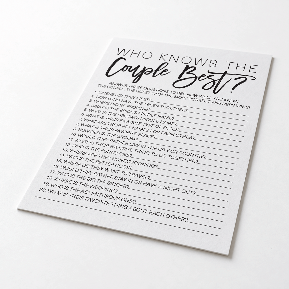 Who Knows The Couple Best Bridal Shower Game