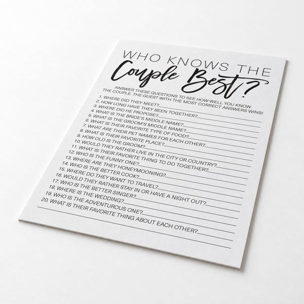 Who Knows The Couple Best Bridal Shower Game
