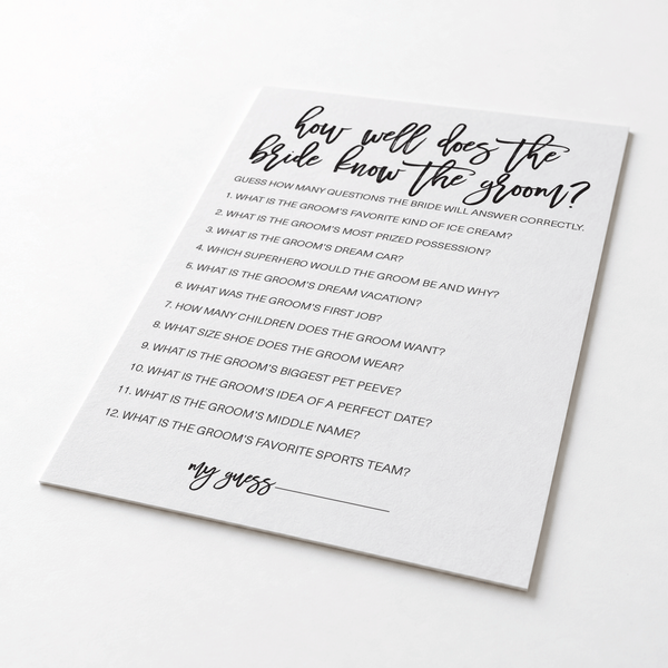How Well Does The Bride Know The Groom Bridal Shower Game