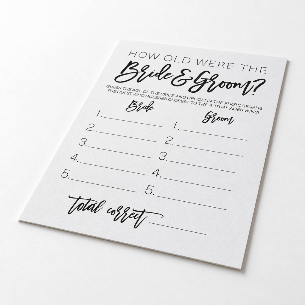 How Old Were The Bride And Groom Bridal Shower Game
