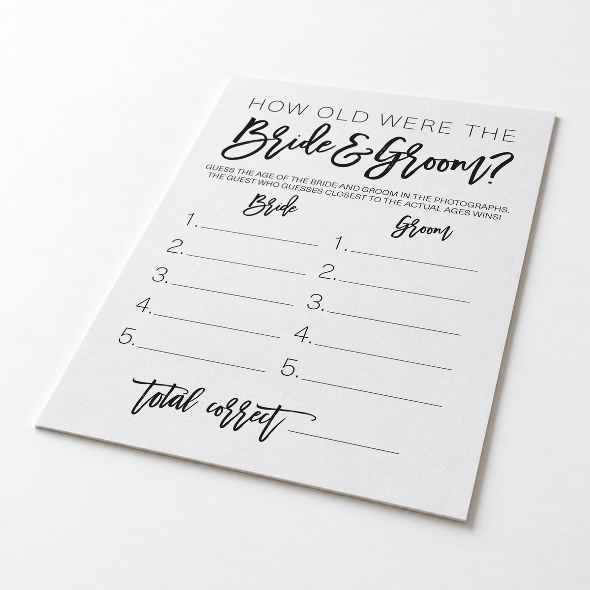 How Old Were The Bride And Groom Bridal Shower Game
