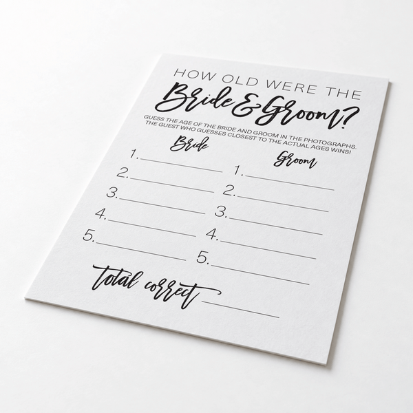 How Old Were The Bride And Groom Bridal Shower Game