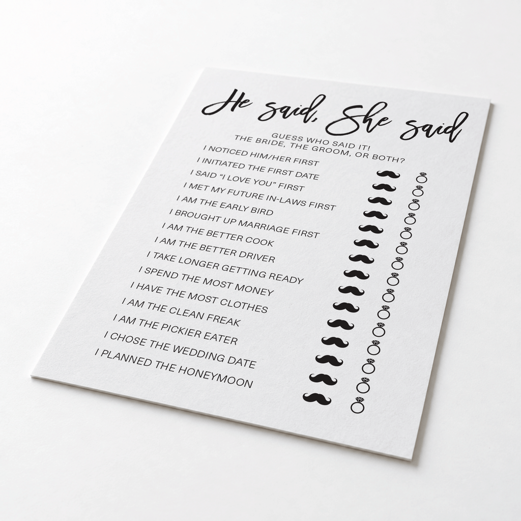 He Said She Said Bridal Shower Game