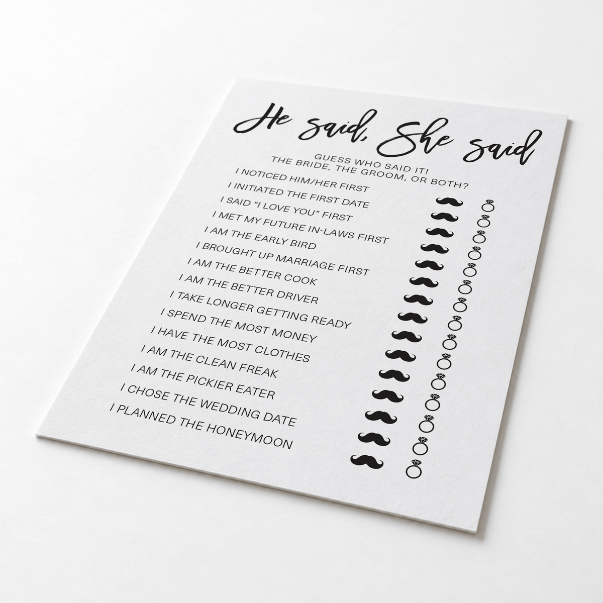 He Said She Said Bridal Shower Game