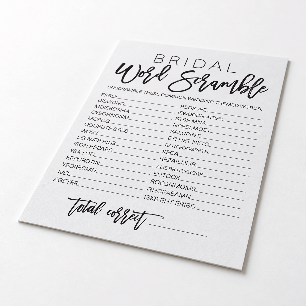 Bridal Word Scramble Bridal Shower Game