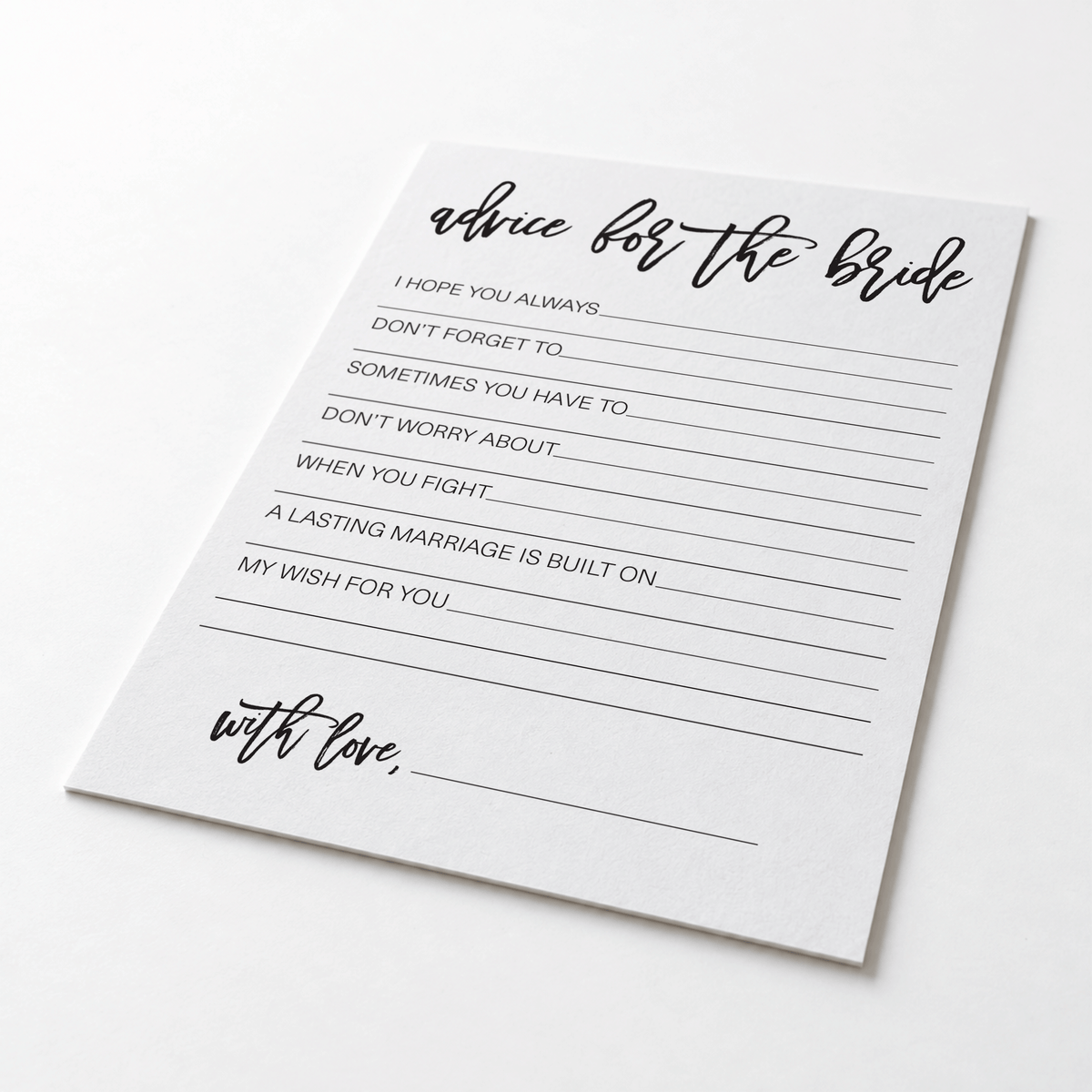 Advice for the Bride Bridal Shower Activity