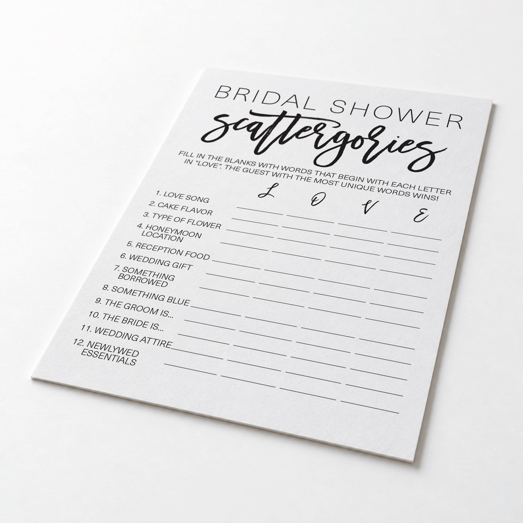 Bridal Shower Scattergories - Bridal Shower Game