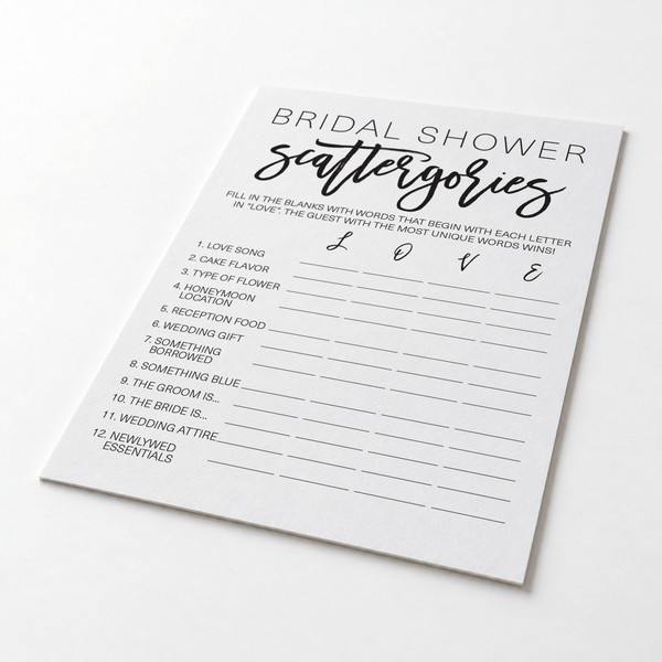 Bridal Shower Scattergories - Bridal Shower Game