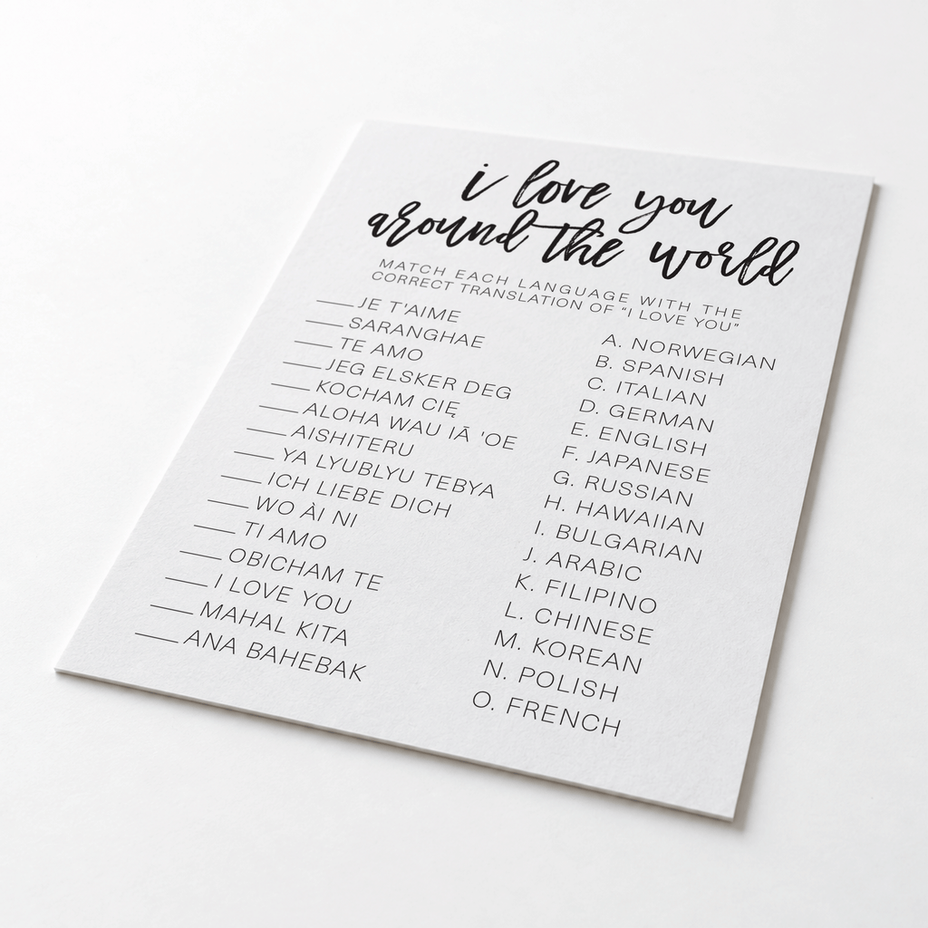 I Love You Around The World Bridal Shower Game