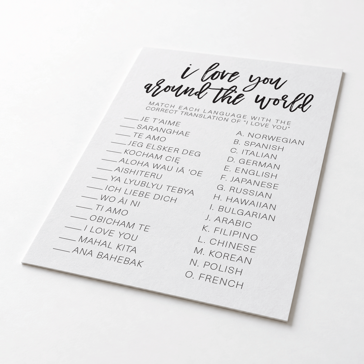 I Love You Around The World Bridal Shower Game