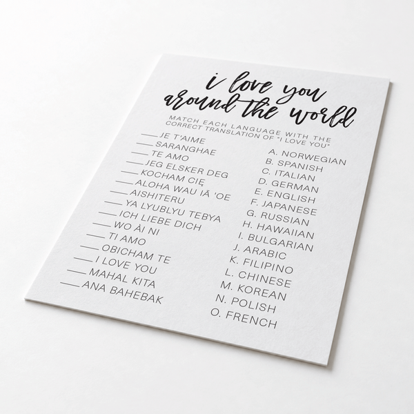 I Love You Around The World Bridal Shower Game