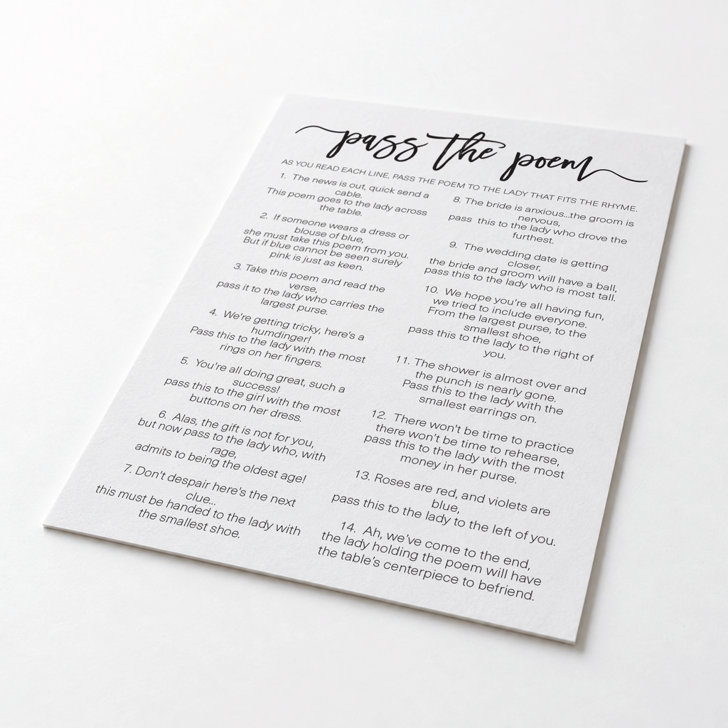 Pass The Poem Bridal Shower Game