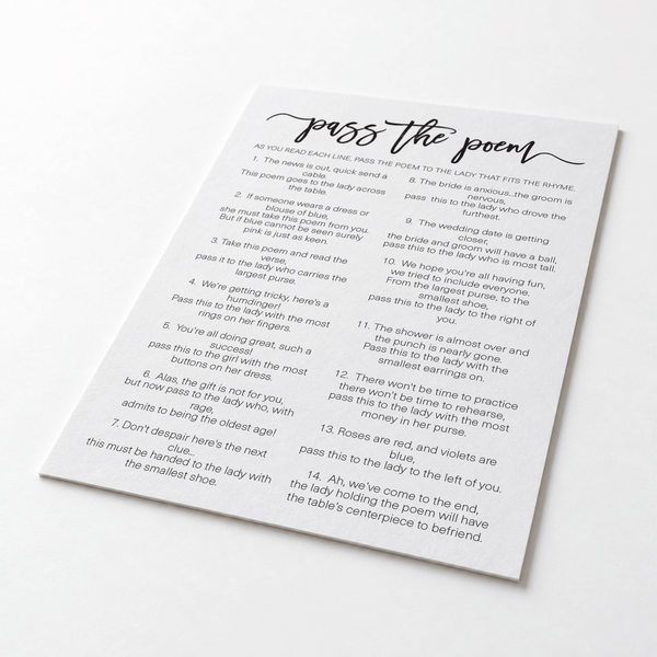 Pass The Poem Bridal Shower Game