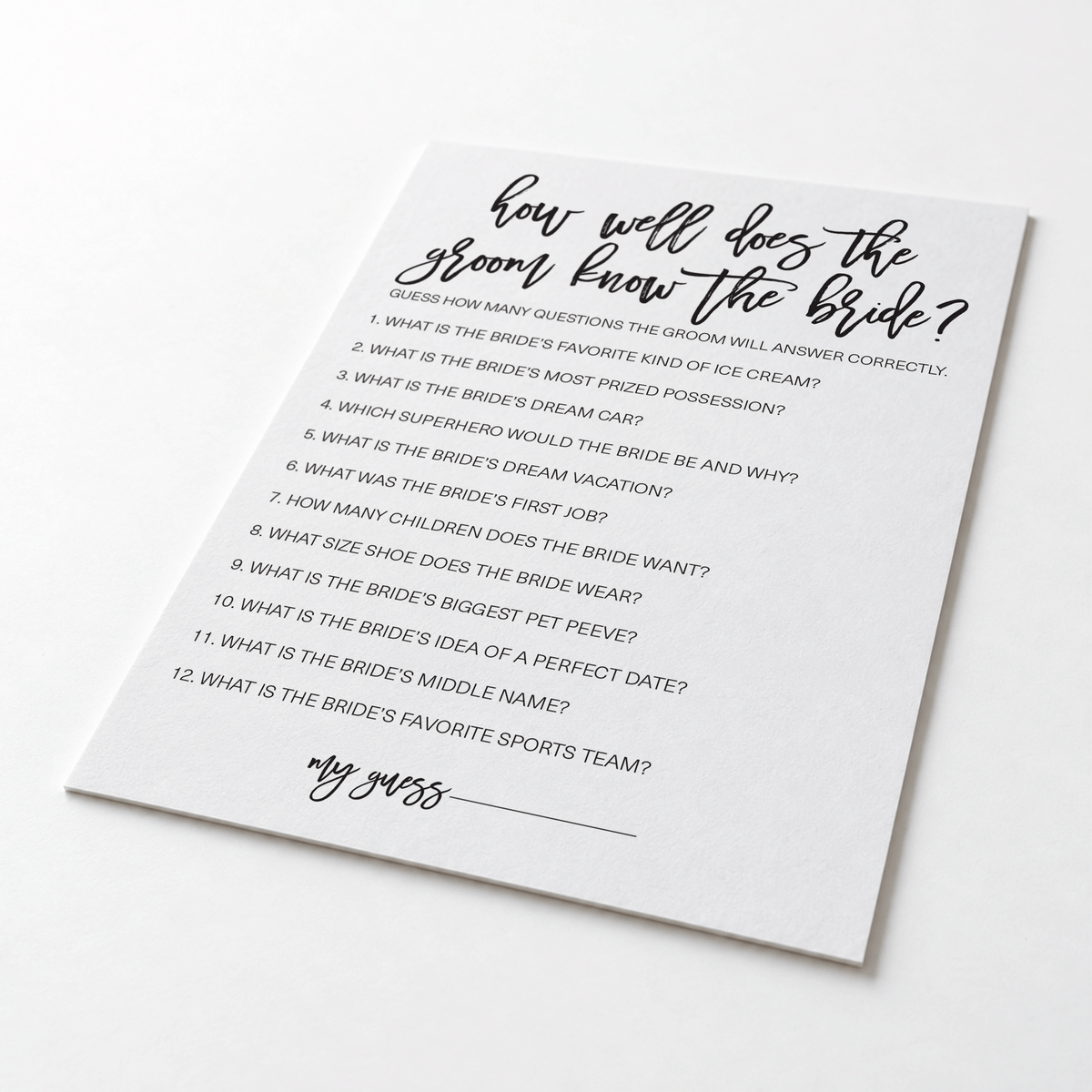 How Well Does The Groom Know The Bride Bridal Shower Game
