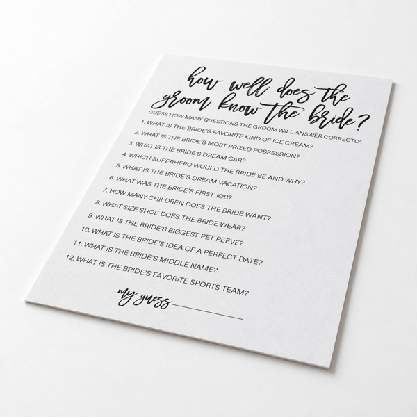 How Well Does The Groom Know The Bride Bridal Shower Game