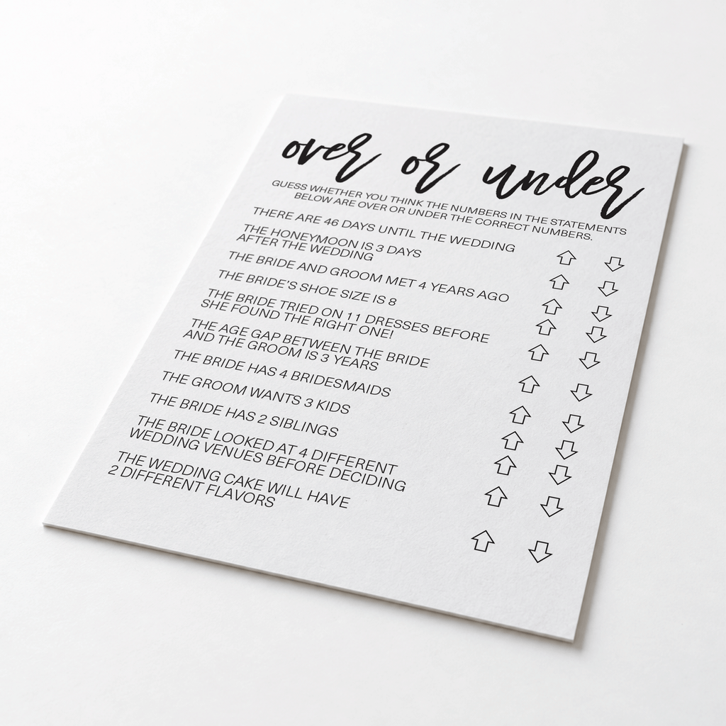 Over or Under Bridal Shower Game