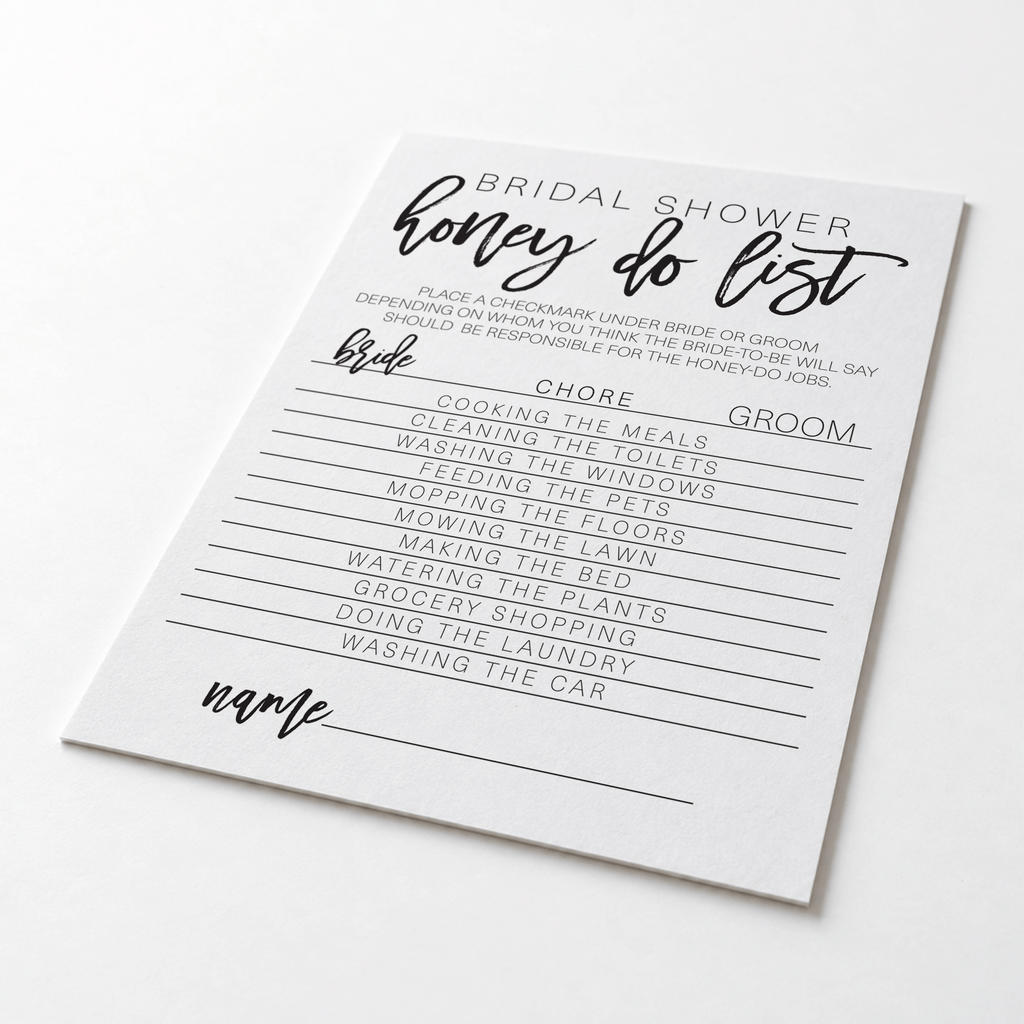 Bridal Shower Honey Do List Game
