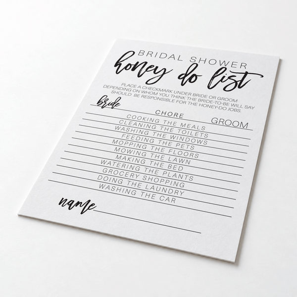 Bridal Shower Honey Do List Game