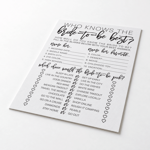 Who Knows The Bride-To-Be Best Bridal Shower Game