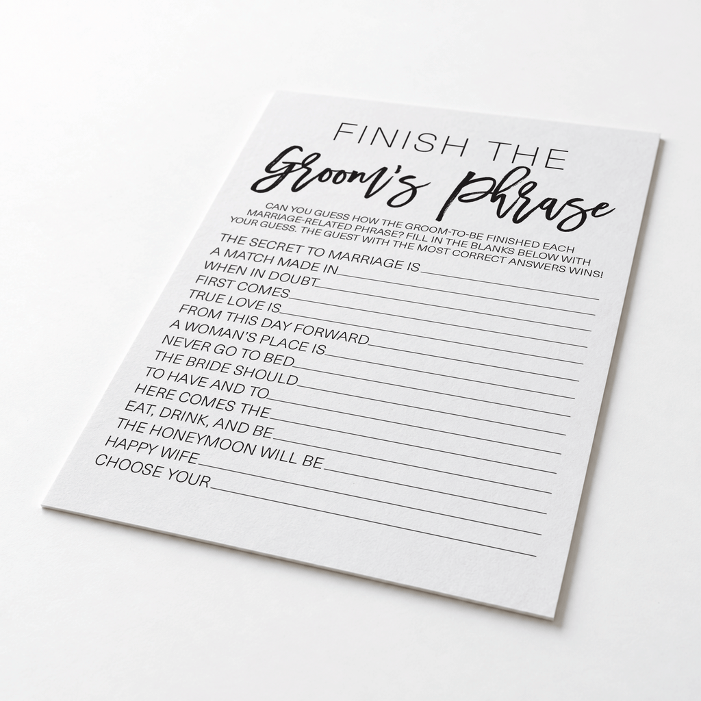 Finish the Groom's Phrase Bridal Shower Game