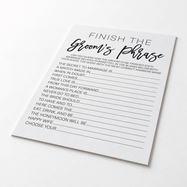 Finish the Groom's Phrase Bridal Shower Game