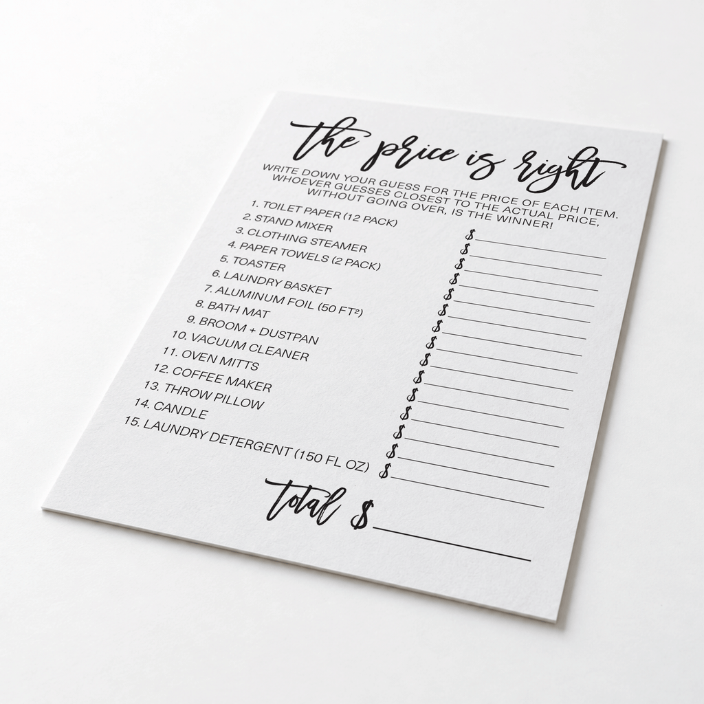The Price Is Right Bridal Shower Game