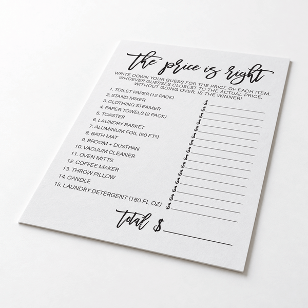 The Price Is Right Bridal Shower Game