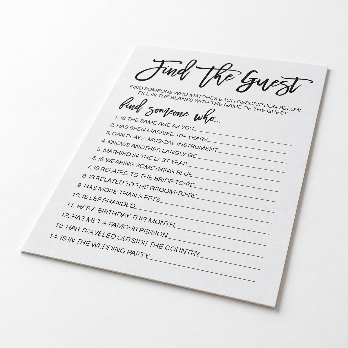 Find The Guest Bridal Shower Game