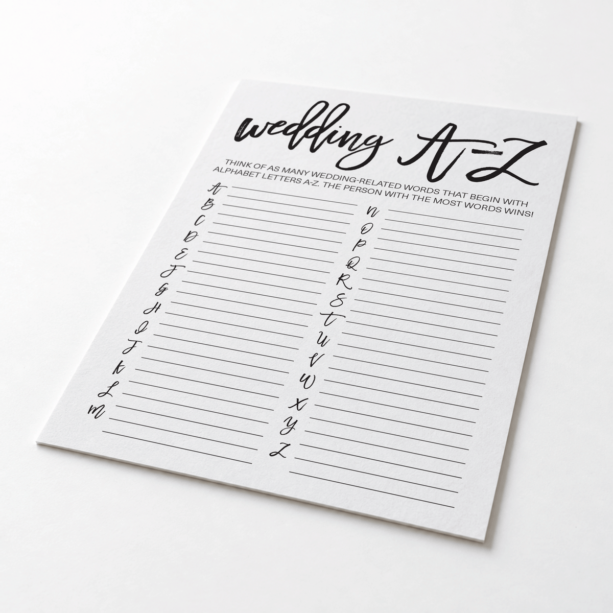 Wedding A-Z Bridal Shower Game