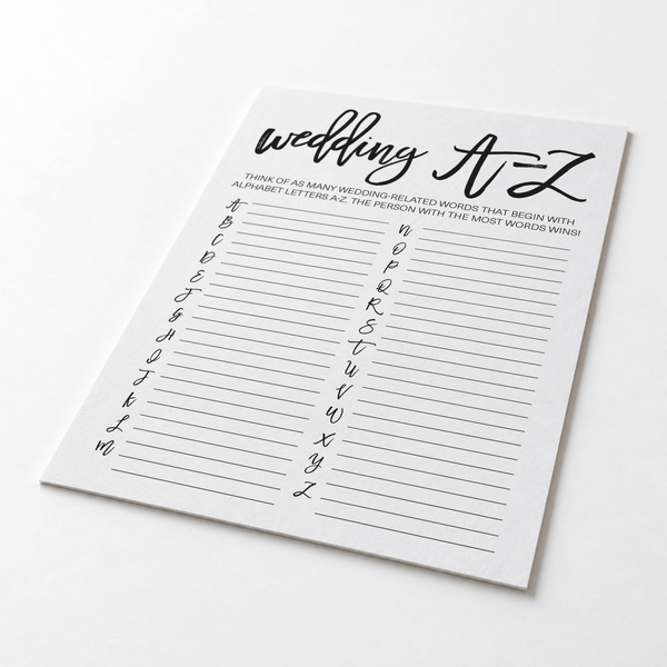 Wedding A-Z Bridal Shower Game
