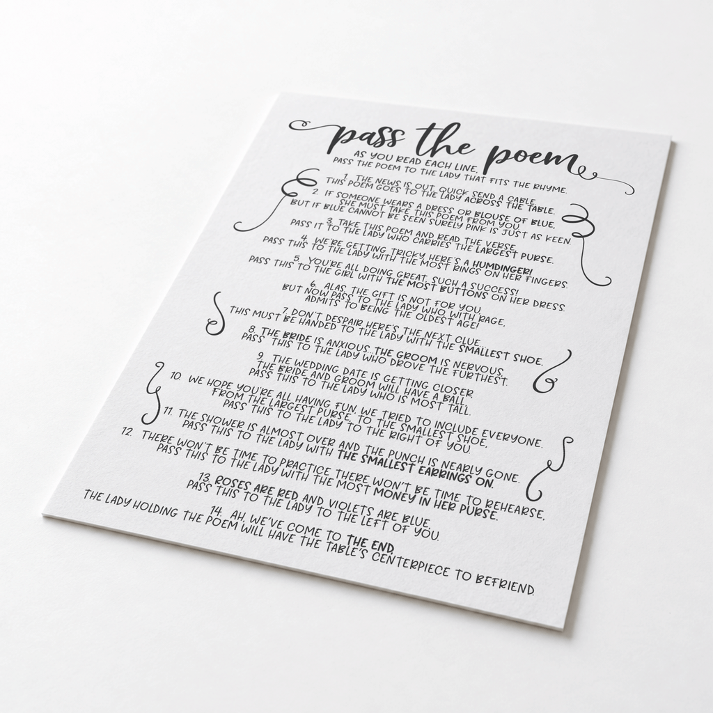 Pass The Poem Bridal Shower Game