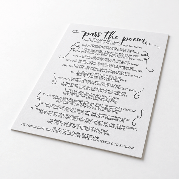 Pass The Poem Bridal Shower Game
