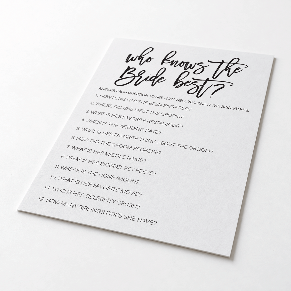 Who Knows The Bride Best Bridal Shower Game