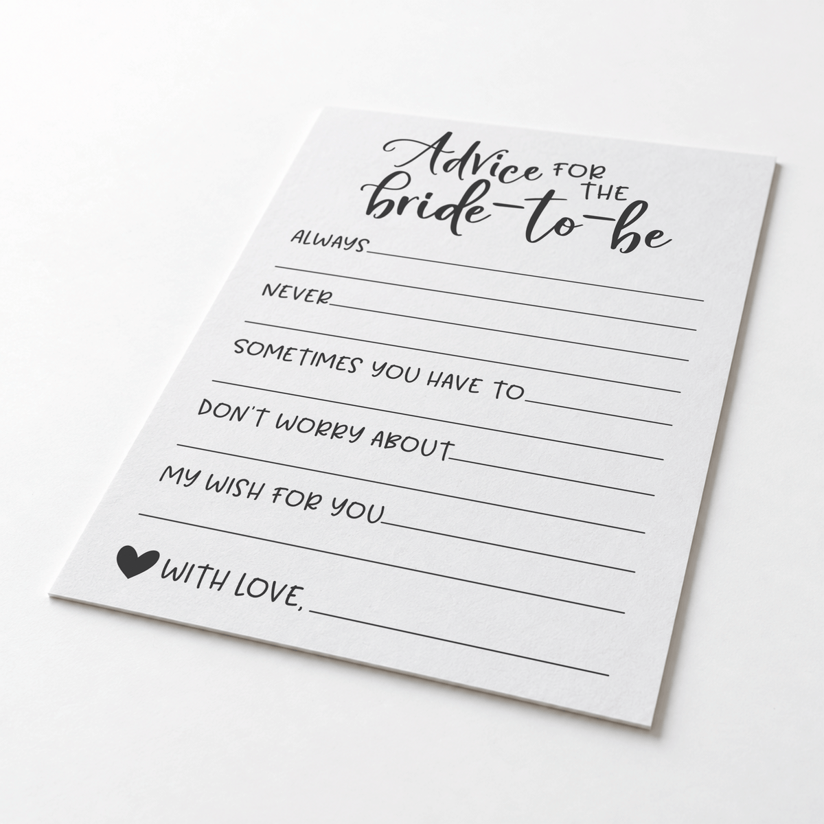 Advice for the Bride Bridal Shower Activity