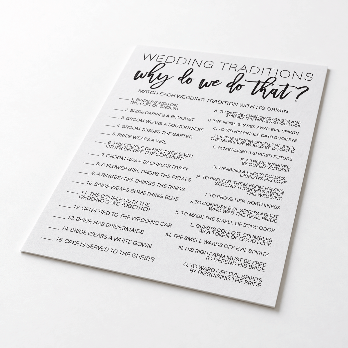 Wedding Traditions Bridal Shower Game