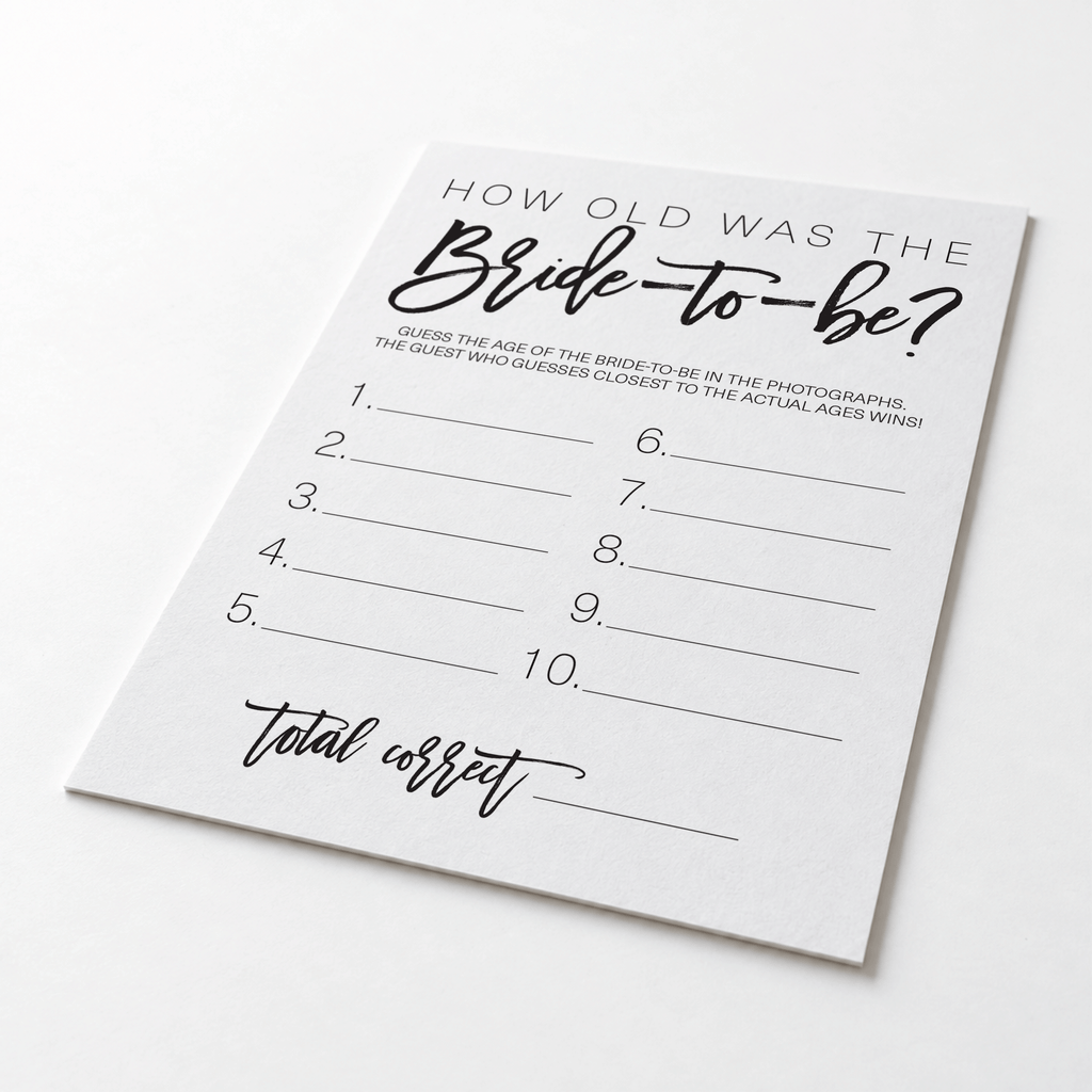 How Old was the Bride-to-be Bridal Shower Game