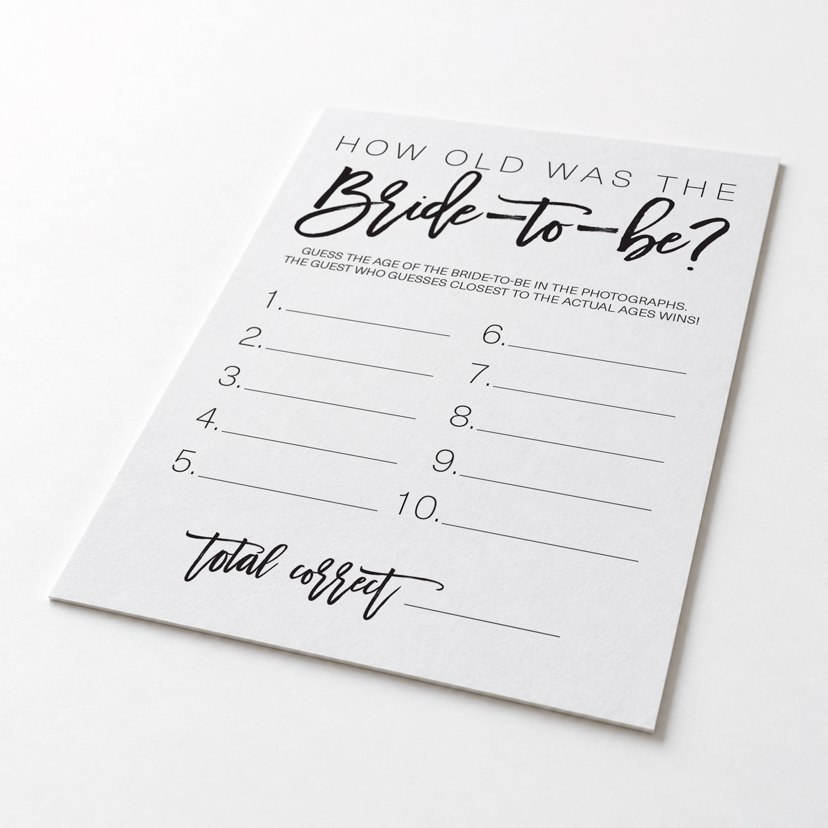 How Old was the Bride-to-be Bridal Shower Game