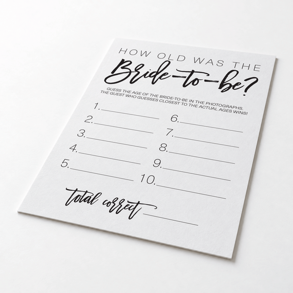 How Old was the Bride-to-be Bridal Shower Game