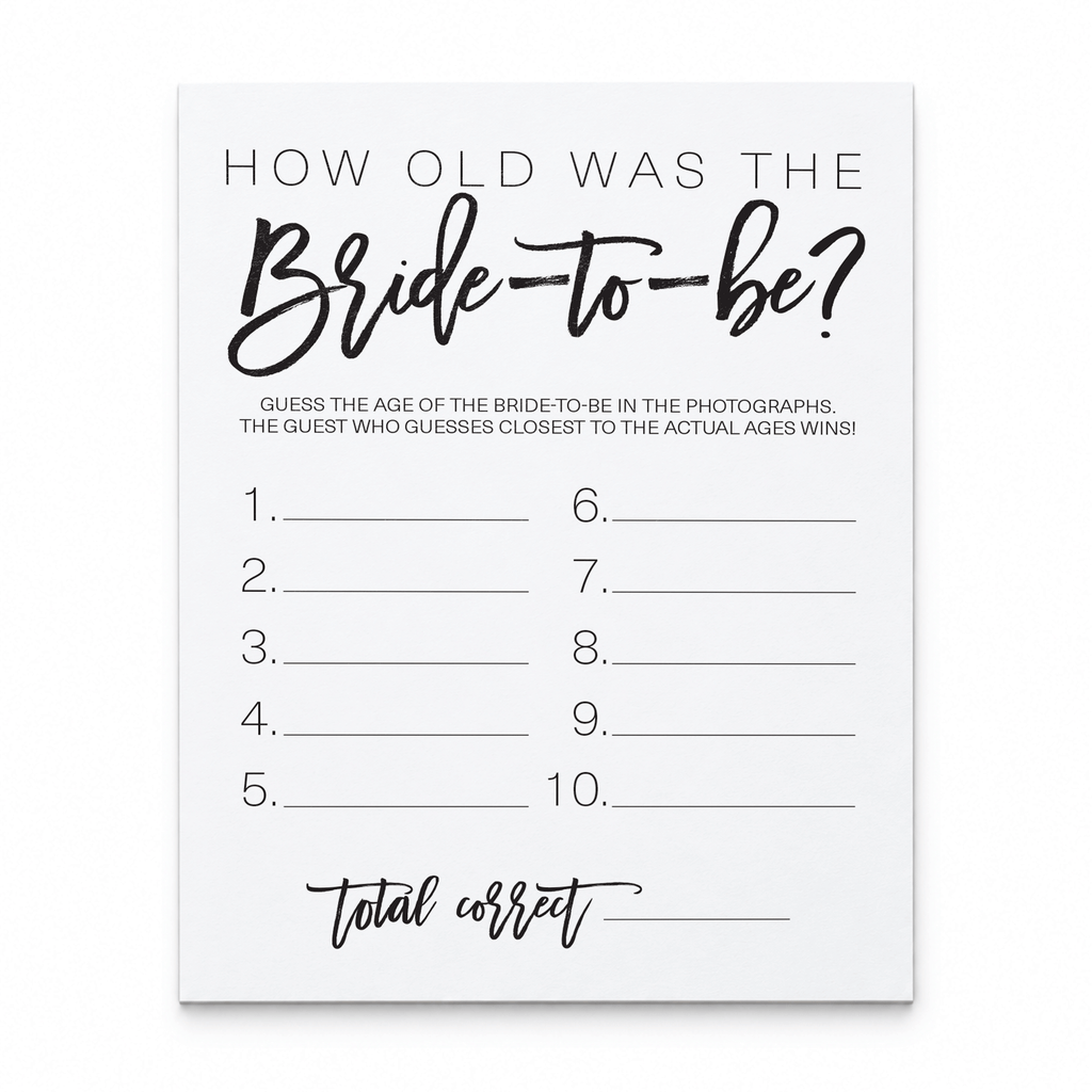 How Old was the Bride-to-be Bridal Shower Game