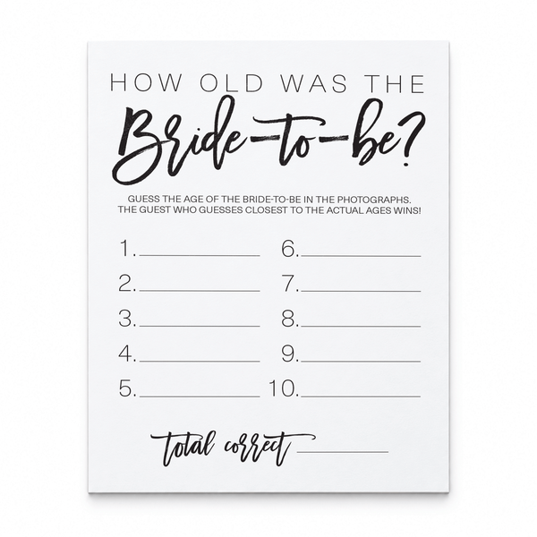 How Old was the Bride-to-be Bridal Shower Game