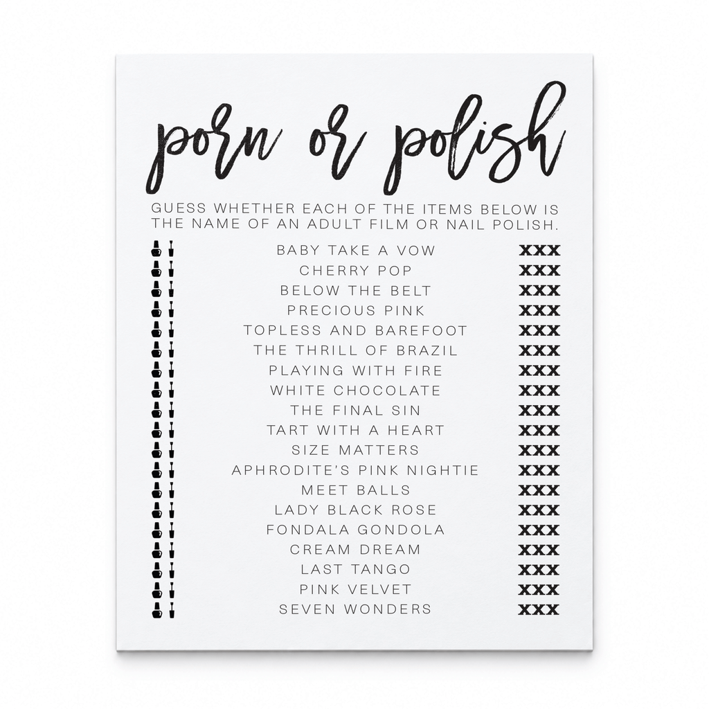 Porn Or Polish Bridal Shower Game