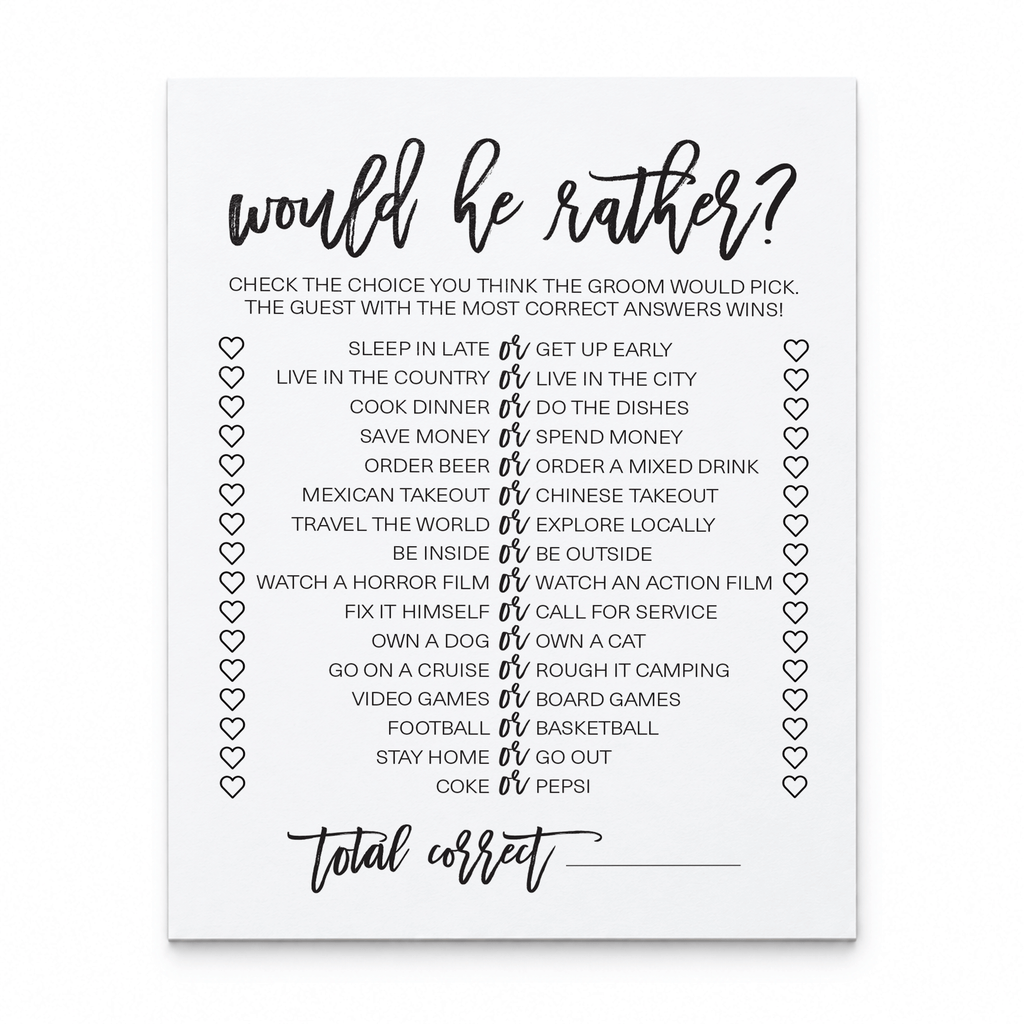 Would He Rather Bridal Shower Game