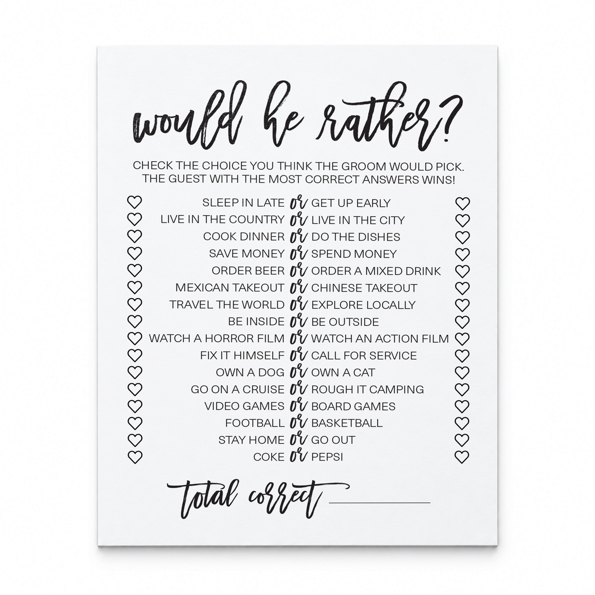 Would He Rather Bridal Shower Game