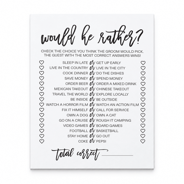Would He Rather Bridal Shower Game
