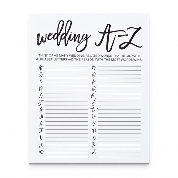 Wedding A-Z Bridal Shower Game