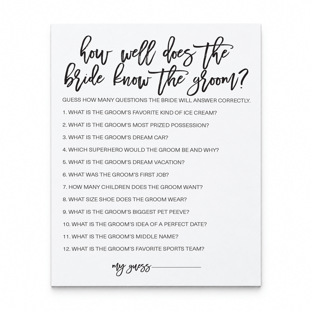 How Well Does The Bride Know The Groom Bridal Shower Game
