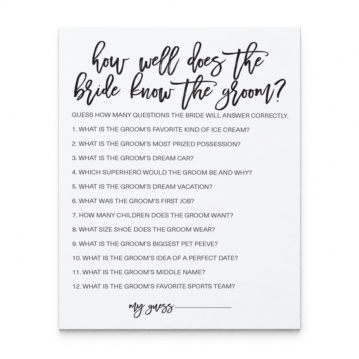 How Well Does The Bride Know The Groom Bridal Shower Game